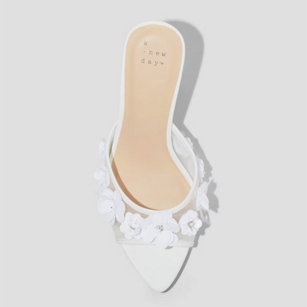 Lupita Mesh Rhinestone Peep Toe Mule Heels Memory Foam Insole - A New Day White - Picture 2 of 11